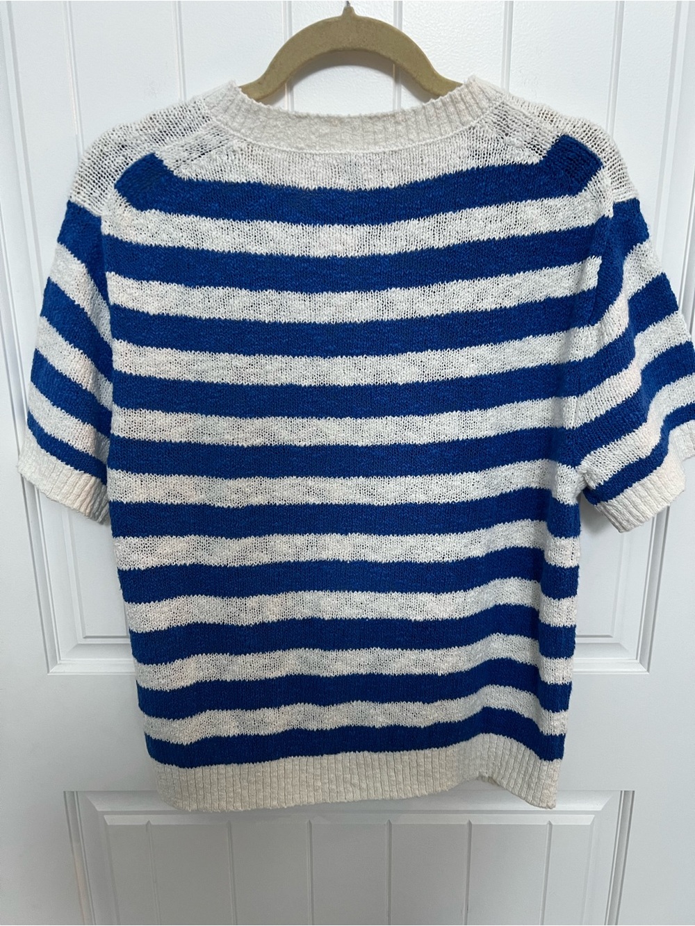 J. Crew Blue and White Striped Button-Front Short Sleeve Cardigan - Picture 7 of 10